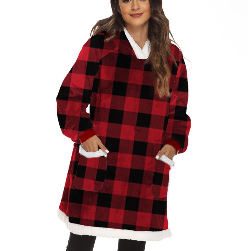 Hooded Blanket Sweatshirt 2 Pockets Soft Fluffy Warm Lounging Blanket Hoodie For eBay