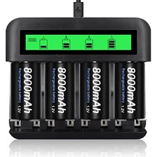 4-Pack D Cell 8000mAh Ni-Mh Rechargeable Batteries with 8 Slot