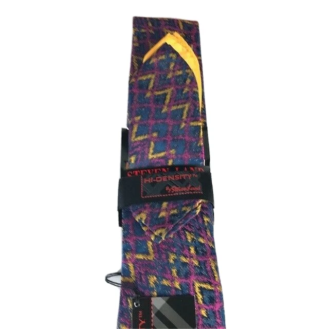 Corbata Steven Land para hombre verde azulado fucsia dorado y 2 pañuelos tejido inglés de alta densidad Foto 3 de 4