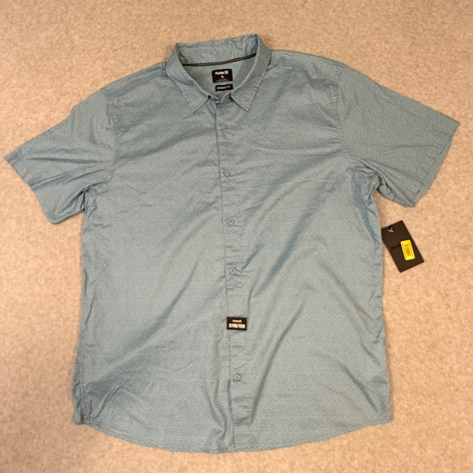 Hurley Men XL Blue Geometric Stretch Short Sleeve Button Down Shirt CQ3998 - second product detail image