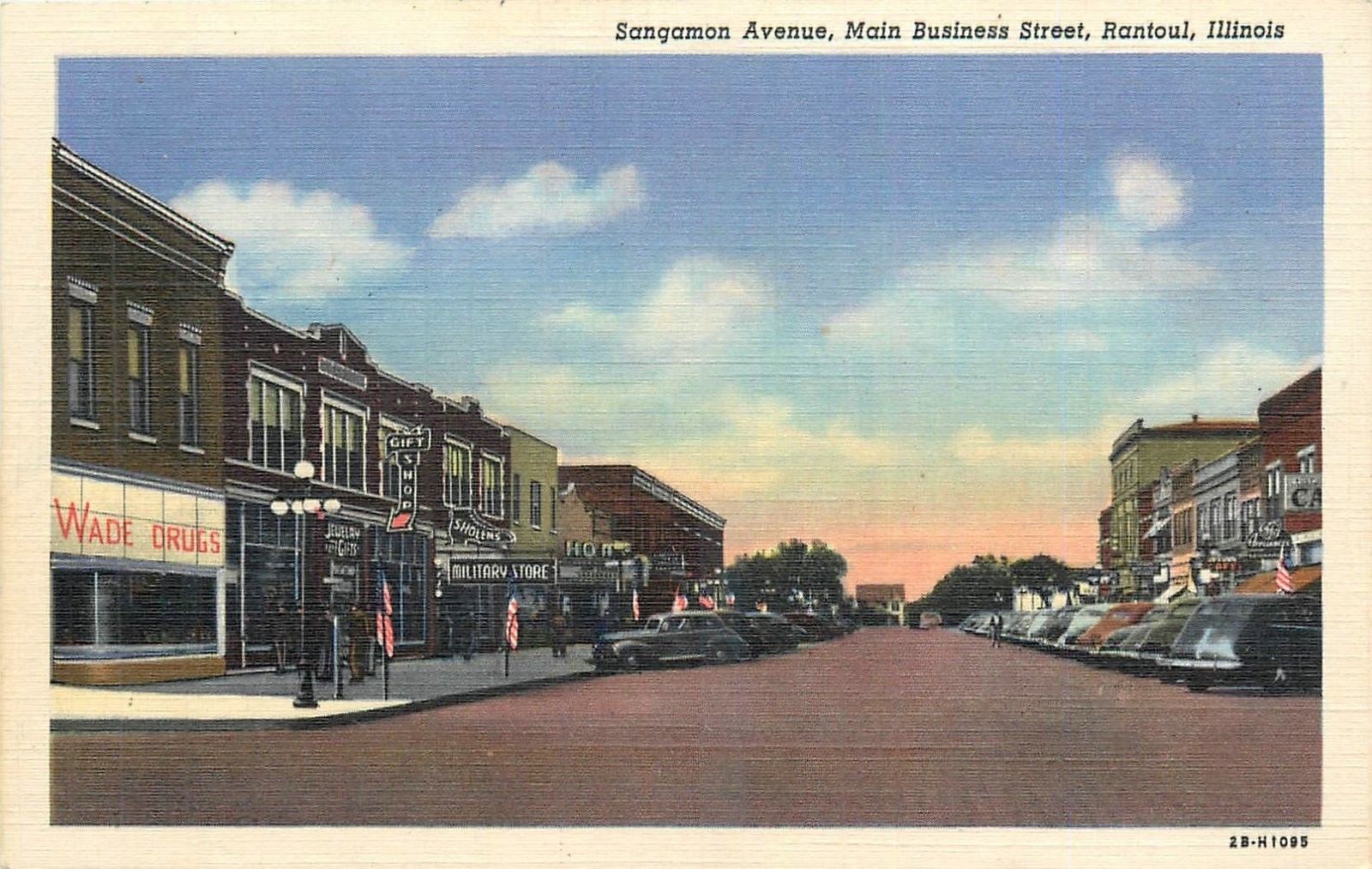 1940s Rantoul Illinois Sangamon Avenue Business Autos Teich Postcard 25-11286