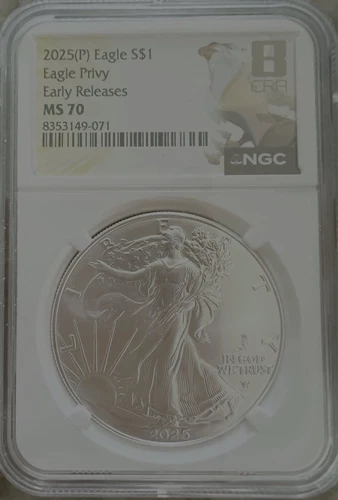 2025 (P) SILVER EAGLE NGC MS70 FIRST EAGLE PRIVY EARLY RELEASES
