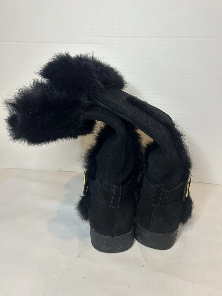 Botas negras Coach Deeann ribete de piel hebilla dorada negras media pantorrilla A7294 talla 7 1/2B Foto 2 de 4