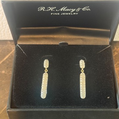 14K Two-Tone Pave Diamond Drop Earrings