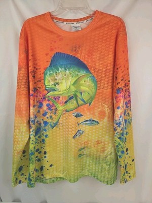 Spicy Tuna Coastal Outfitter Mahi Mahi Fishing Shirt Men's XL Orange Long Sleeve