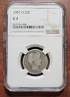1907-O Barber Quarter NGC G-4 Good Slabbed & Certified 90% Silver 25c Coin