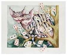 Signed Original DOMINIC MURPHY Painting ALICE IN WONDERLAND SURREAL CHESHIRE CAT