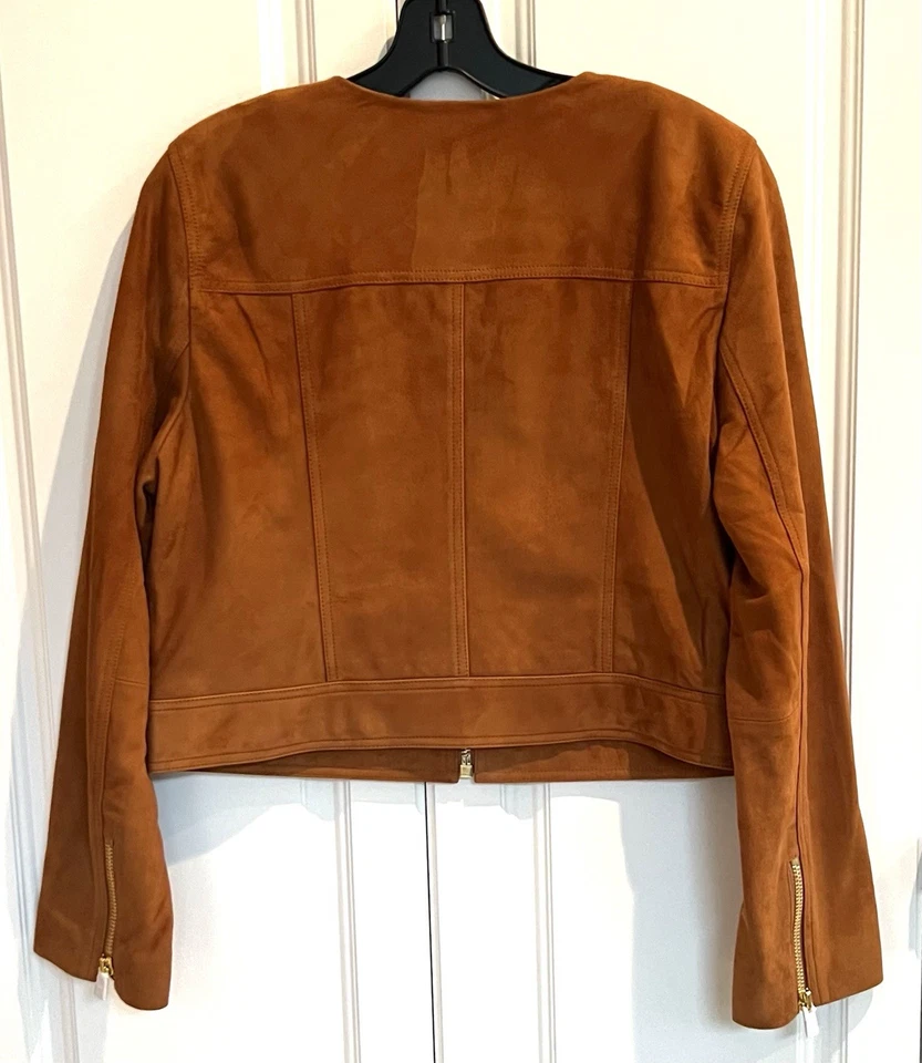 NUEVO CON ETIQUETAS J Crew Collection Chaqueta Mediana Gamuza Cremallera Frontal Sillín Inglés Marrón Cl120 Foto 3 de 4