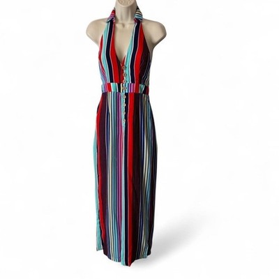 Multi Colored Striped Halter Style Jumpsuit, Women s Size S