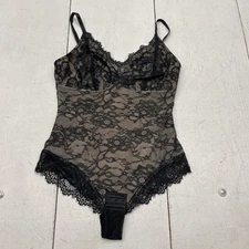 Lace Bodysuit Womens Medium Black Nude Sheer Floral Teddy Adjustable Straps