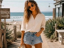 Agolde Denim Shorts Hi-Rise Distressed Button Fly Parker Cut Off Hipster 26