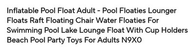 Inflatable Adult Pool Float Lounge Chair Raft w/ Cup Holders Blue Leaf N9XO