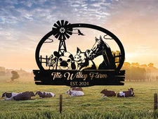 Personalized Metal Farm Sign, Ranch Animals, Custom Family Name