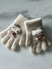 Girls Kids khaki 2-6 years Soft Warm Cute Cat Applique Autumn Winter Gloves