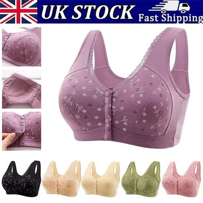 Ladies Front Fastening Bra Cotton Lycra Non Wired Non Padded Soft Stretch Bra UK