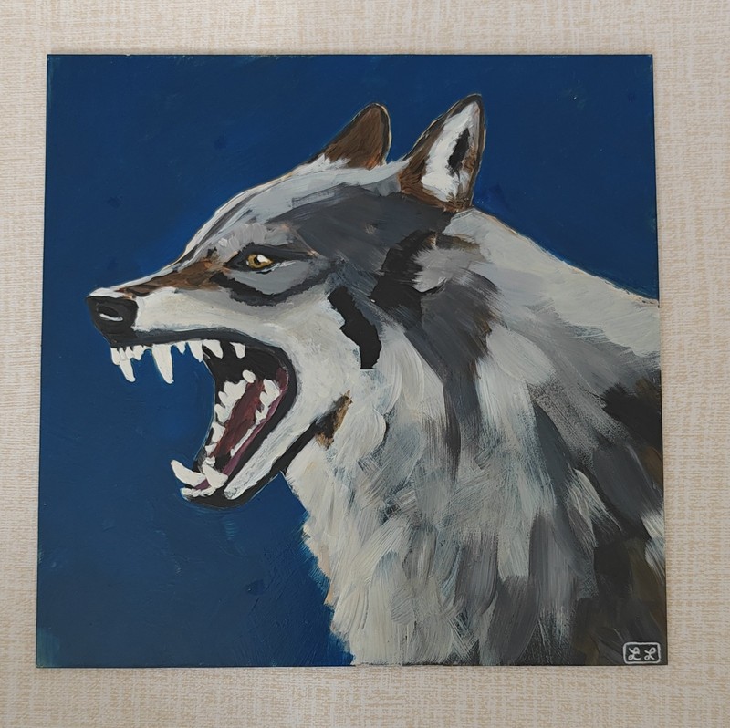 Original Wolf Painting Wildlife Art 10x10 Acrylic on Gesso Board Lodge Decor