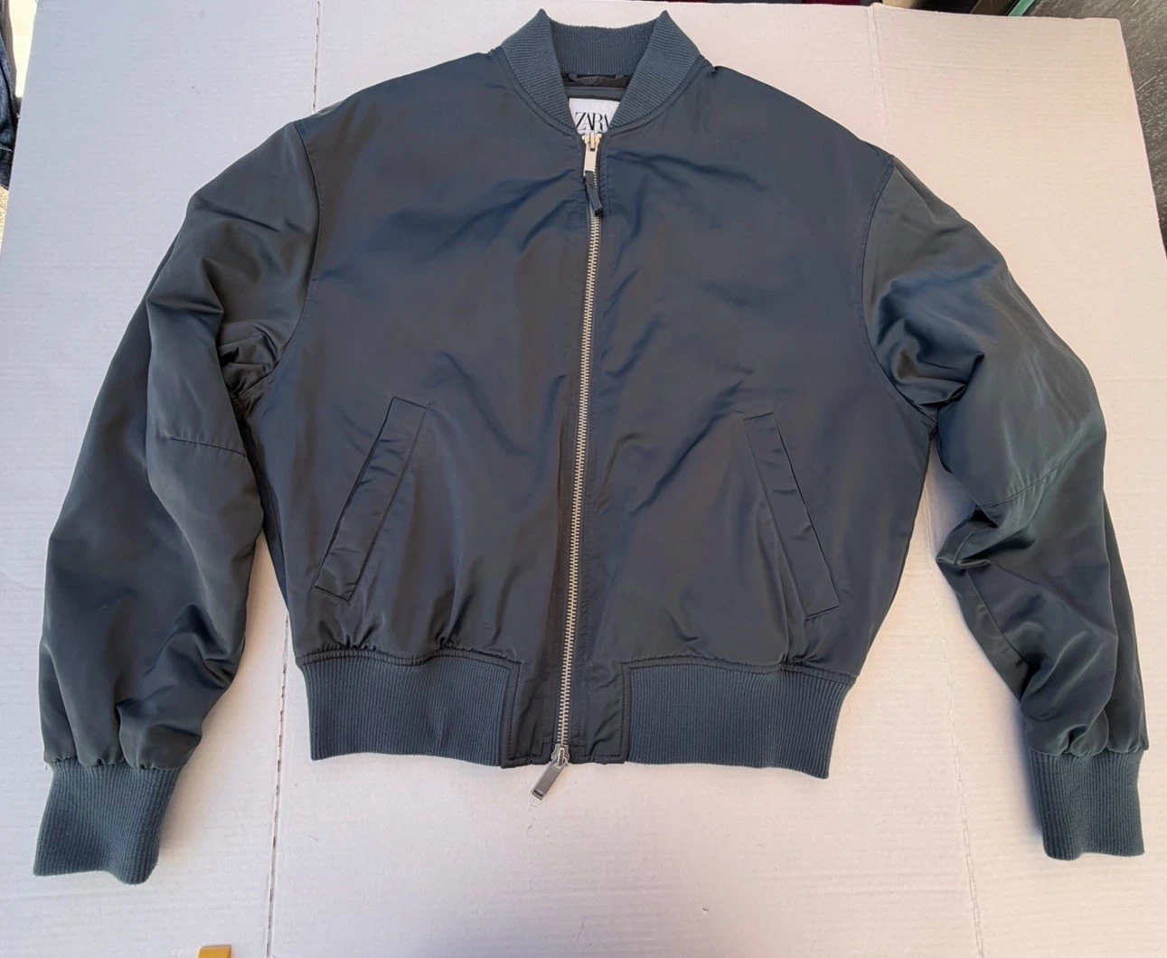 Men Zara Bomber Lined Jacket Blue Lined Medium