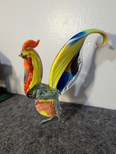 Murano Style Art Glass Rooster Figurine Colorful Hand Blown Bird VTG Repair