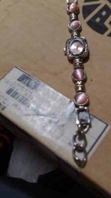 Fondini Quartz Analog Wristwatch Rectangle Pink Dial Silver Pink Bracelet