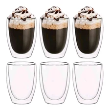 6pc Double Wall Insulated Glasses Coffee Glass Mug Tea Cup 350ml