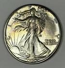 1942 WALKING LIBERTY HALF DOLLAR AU/BU RAINBOW TONING!