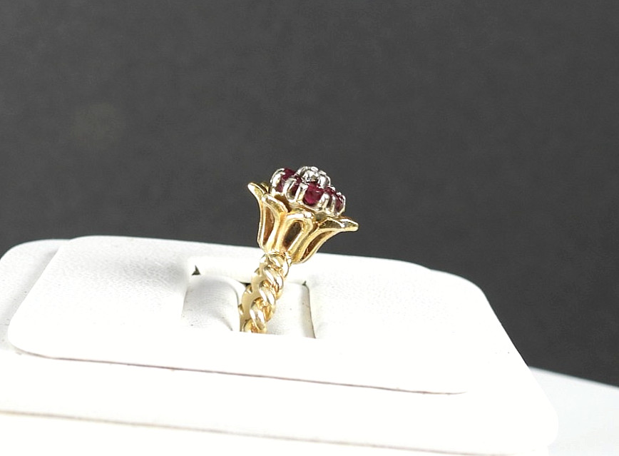 Vintage Solid 14K Yellow Gold Ring Ruby Diamond C… - image 15