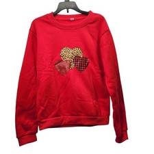 Women Heart Sweatshirt Long Sleeve Fleece Lining Crewneck Pullover Red Small