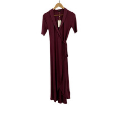 Quince Women Tencel Jersey Midi Wrap Dress Wine Basic Sleeved S