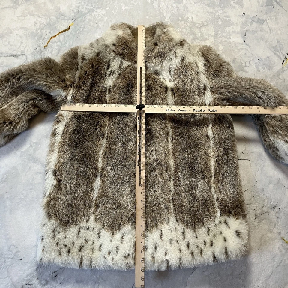 Unbranded Faux Fur Coat Short Long Sleeve Pockets Womens Brown Cream Mafia Wife - Image 4 of 4