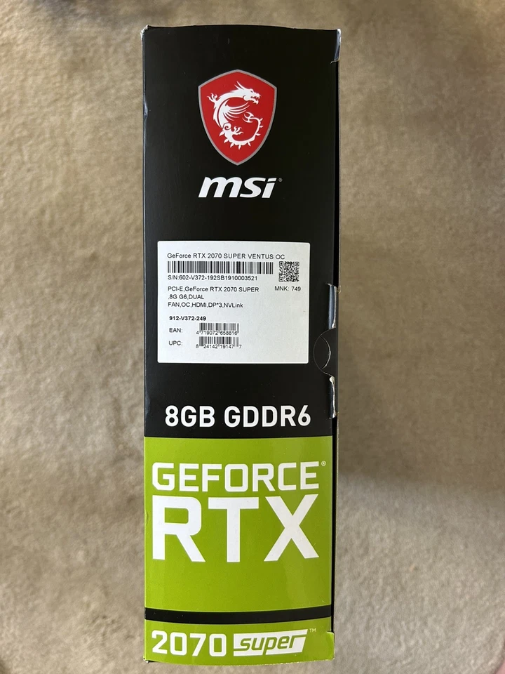 MSI GeForce RTX 2070 SUPER VENTUS OC 8GB GDRR6 Graphics Card - Excellent Cond - Image 3 of 4