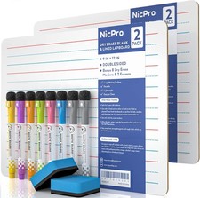 Nicpro Dry Erase Lap Board 9 x 12 inches 2 Pack Ruled Kid Double Sided Blank  L