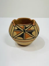 P Baca Jemez Pueblo Pottery Ashtray Native American Geometric Red Black