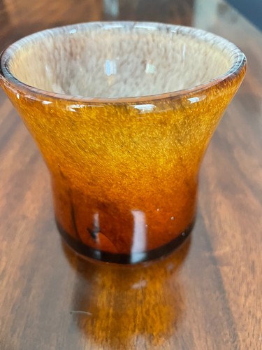 Art Glass Hand Blown Brown/White Swirl Glass Candle Holder 4" x 4" Thick Glass