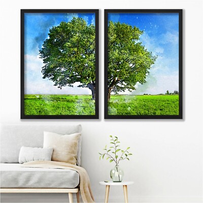 2er Set Drucke Eiche geteilt Paar Botanischer Wandbilddruck Galerie Wandposter