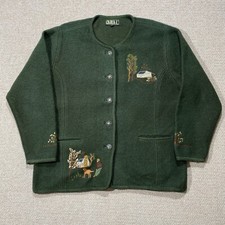 Vintage Austrian Wool Jacket Womens Large 18 Green Tyrol Embroidered Trachten