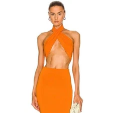 The Andamane Jasmine Crisscross Halter Top in Orange Size S