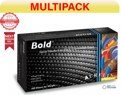 200 x Aurelia Bold Black Strong Nitrile Gloves Disposable XLarge - 2 Pack of 100