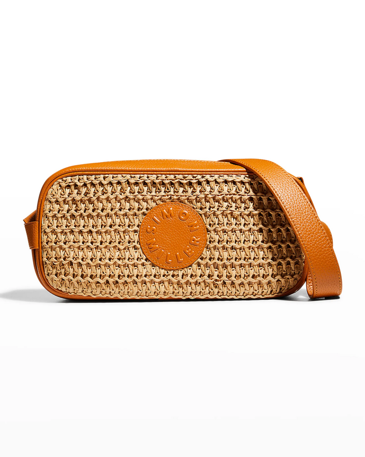 Simon Miller Sling Straw & Leather Camera Crossbody Bag New