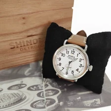 Shinola The Runwell 41mm Brown Leather Strap White Dial Quartz Men's Watch NEW~