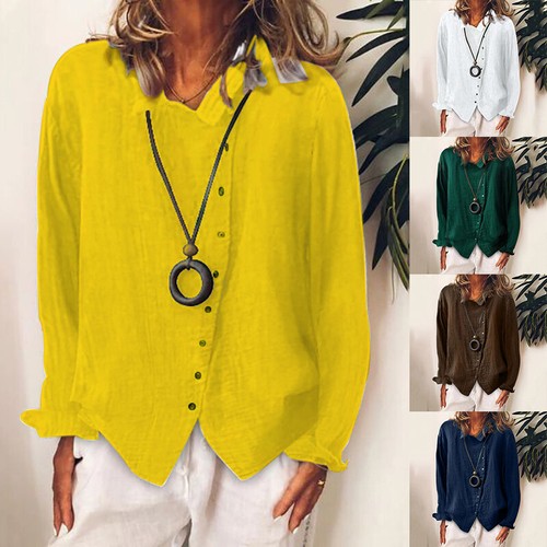 Neue Damen-Sommer-Mode-T-Shirts Mit Knöpfen Solide Bluse Lässige Langarm- 〒