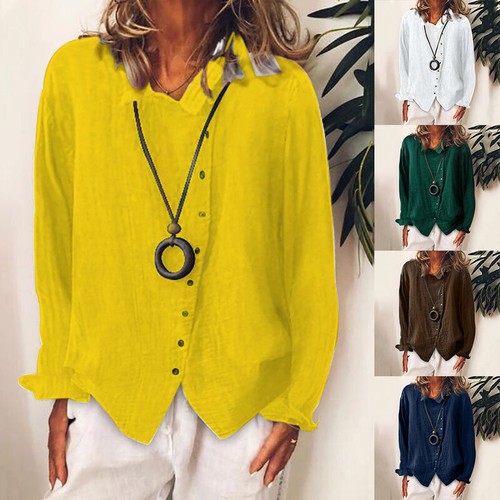 New Women Summer Fashion Button T Shirts Solid Blouse Casual Long Sleeve Tops❉ - Picture 1 of 17