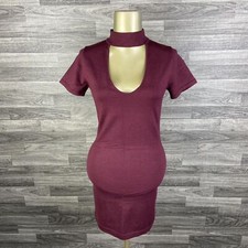 FOREVER 21 Mock Neck Open Front Burgundy Bodycon Mini Dress Women's Size Small