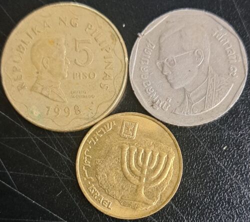 10 Sheqalim Agorot Palestinian, 1998 5 piso coin Philippines, 1994 Thailand Baht