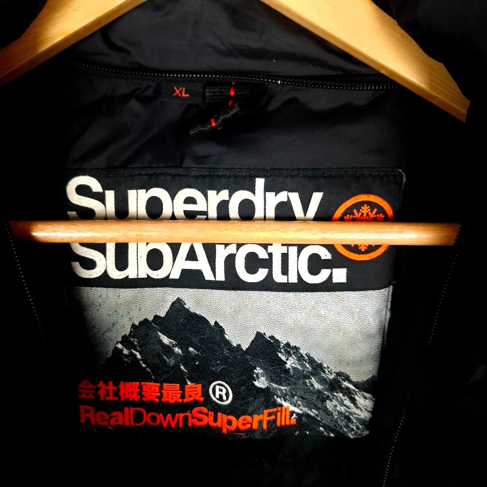 SUPERDRY Men's Parka Jacket Size XL Black Military Stand Collar DOWN FILL - Image 4 of 4