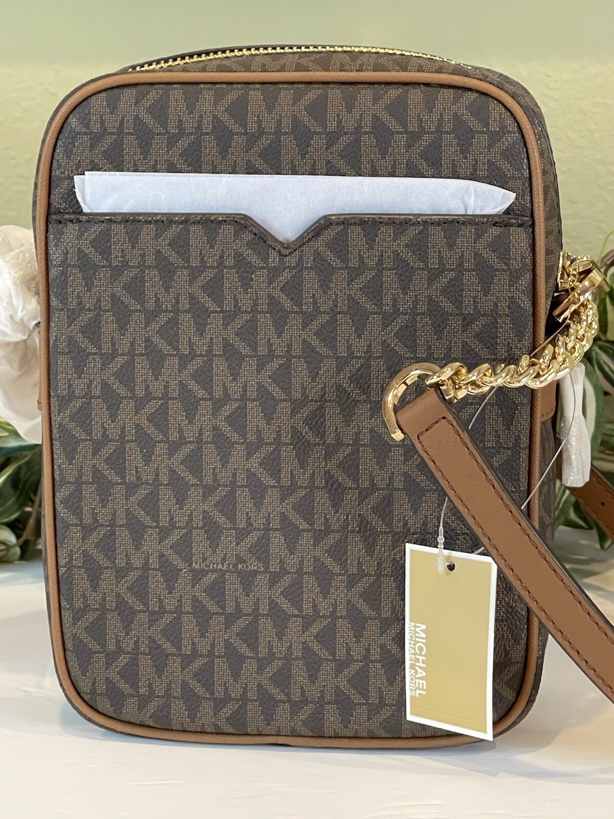 MICHAEL KORS FLIGHT BAG MEDIUM NS CHAIN CROSSBODY SHOULDER MK BROWN SIGNATURE thumbnail 8