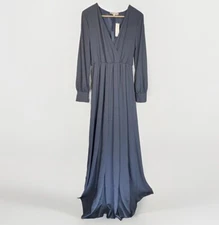 Baltic Born Dress Women M Blue Maxi Front Slit Faux Wrap Elegant Party NYE NEW