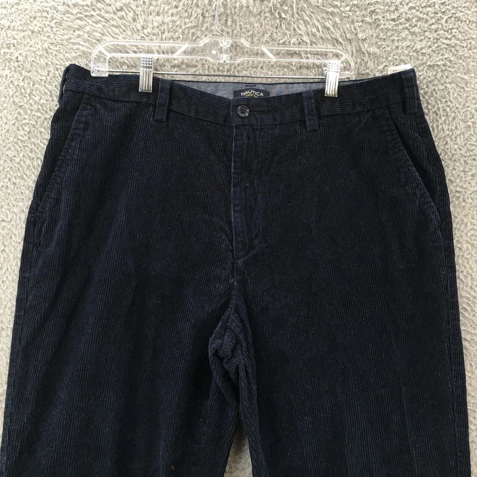 Nautica Corduroy The Deck Pants Mens 38x34 (Actual 38x33) Blue Classic Fit Zip - Image 2 of 4