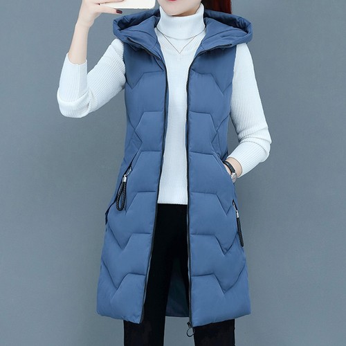 Women Casual Solid Vest Zipper Pocket Loose Sleeveless Jacket Hooded Coat - Picture 11 of 39