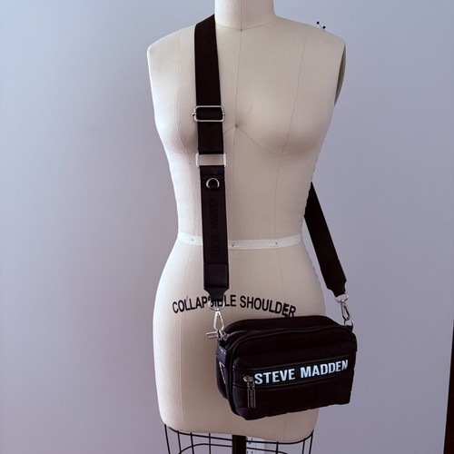 Steve Madden Puffer Crossbody Handbag Black/White - Picture 3 of 8