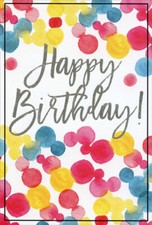 Pictura Red Yellow and Blue Watercolor Dots Birthday Card